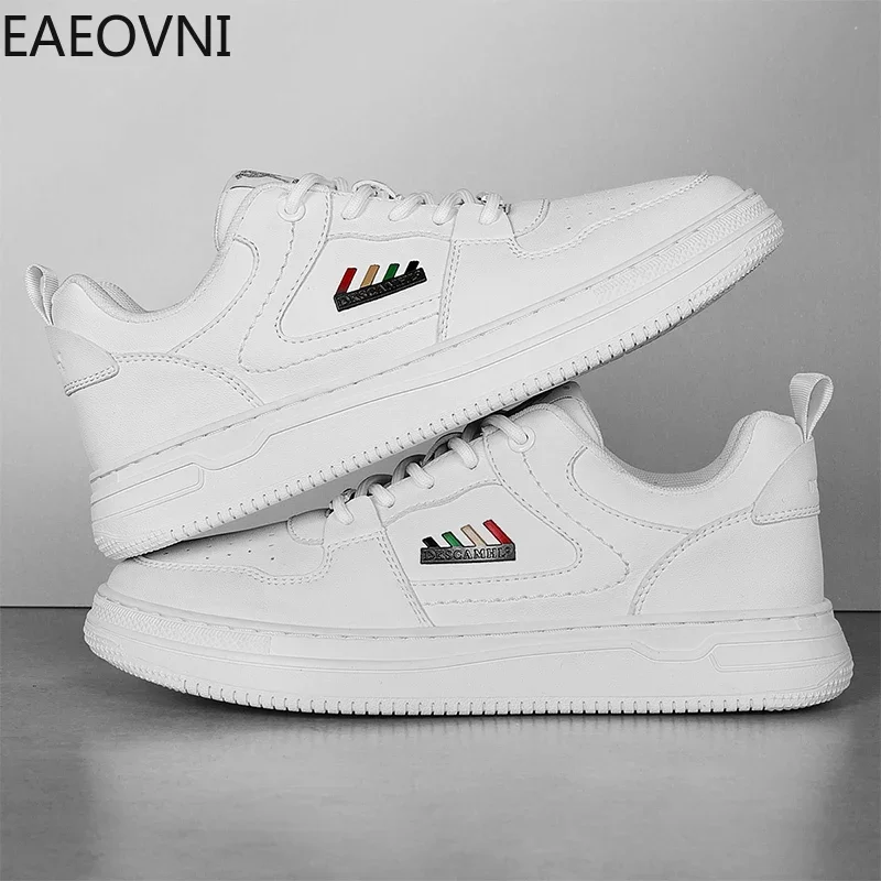 New Leather Men's White Casual Men Vulcanize Sneakers Breathable Sport EAEOVNI Popular Model Fashion New Style Casual Sneaker