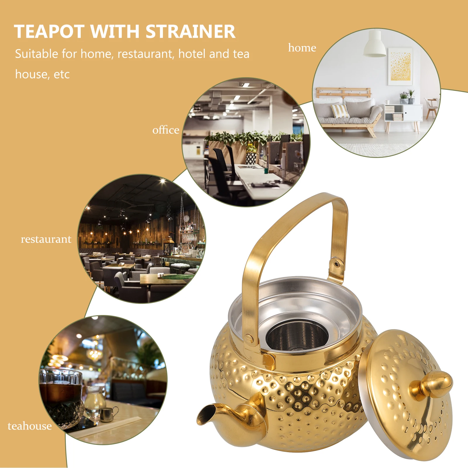 

1pcs Stainless Steel Teapot Hammered Finish Large Capacity Classic Design Home Use Tea Kettle With Handle Portable Water