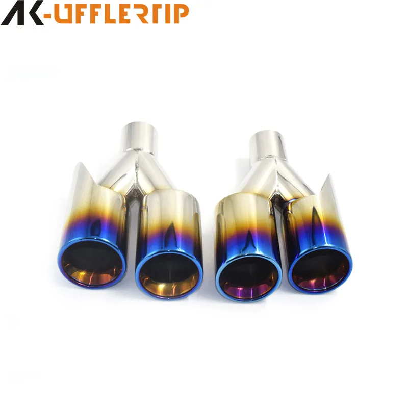 

Suitable for Car BMW exhaust pipe modified one out two double pipe four out stainless steel plated blue tail nozzle universal si
