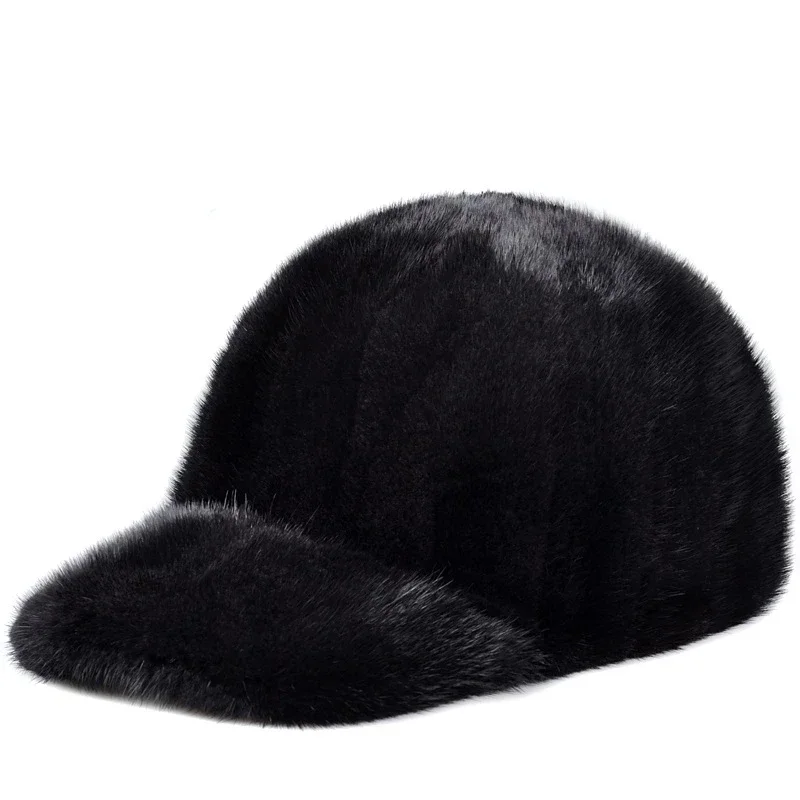 High Quality Real Mink Fur Hats Marten Skin Fur Hats Mink Hat Men's Baseball Cap Hat Peaked Cap Warm Winter Hat