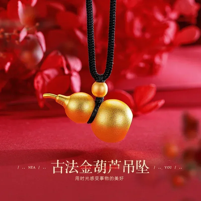 Eldorado Gold  9999 Real Gold 24K New Chinese Fulu Ancient Gourd Pendant Ancient Gold Gourd Necklace