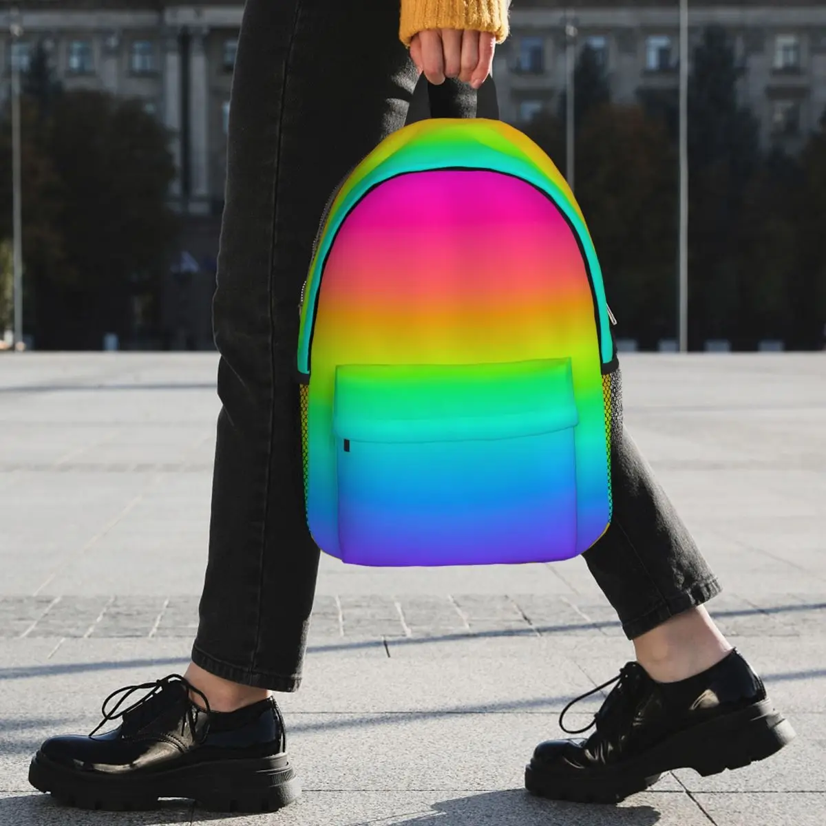 Mochila escolar de dibujos animados para niños y niñas, de gran capacidad bolso de hombro, neón, Arco Iris, ombré