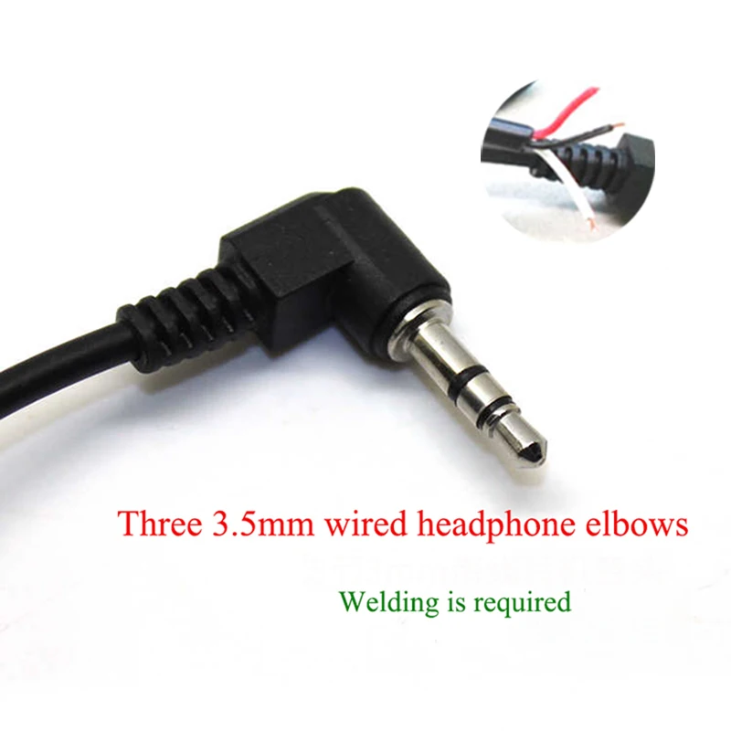 Cltgxdd 1Piece 3.5MM Earphones With 90 Degree Elbow Three Section 3-wire Plug And Wire Need To Be Soldered 50/95CM Headset