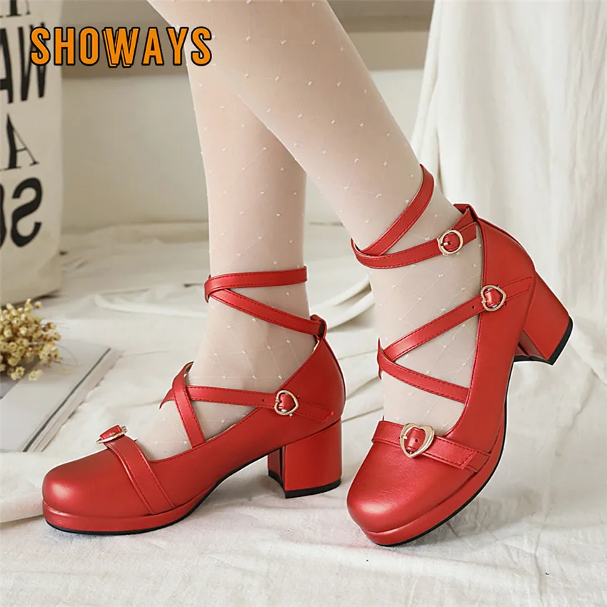 

Туфли-лодочки женские на платформе, красивые туфли в стиле "Лолита", с ремешком и пряжкой, на среднем блочном каблуке, с круглым носком, для косплея, принцессы, Мэри Джейн, белые розовые