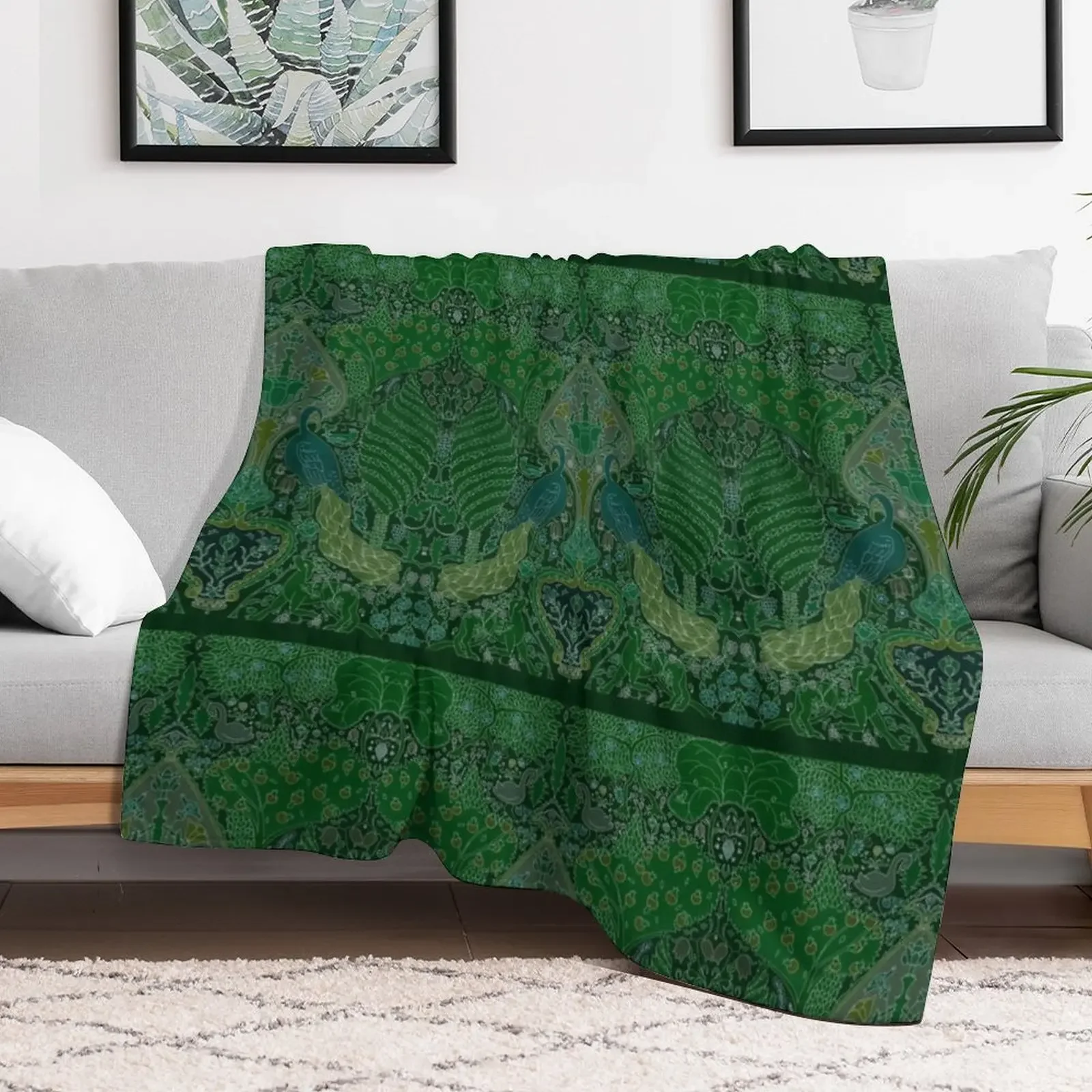 Peacock Art Deco/Art Nouveau in Arsenic Green Throw Blanket Decorative Sofa Custom funny gift Blankets