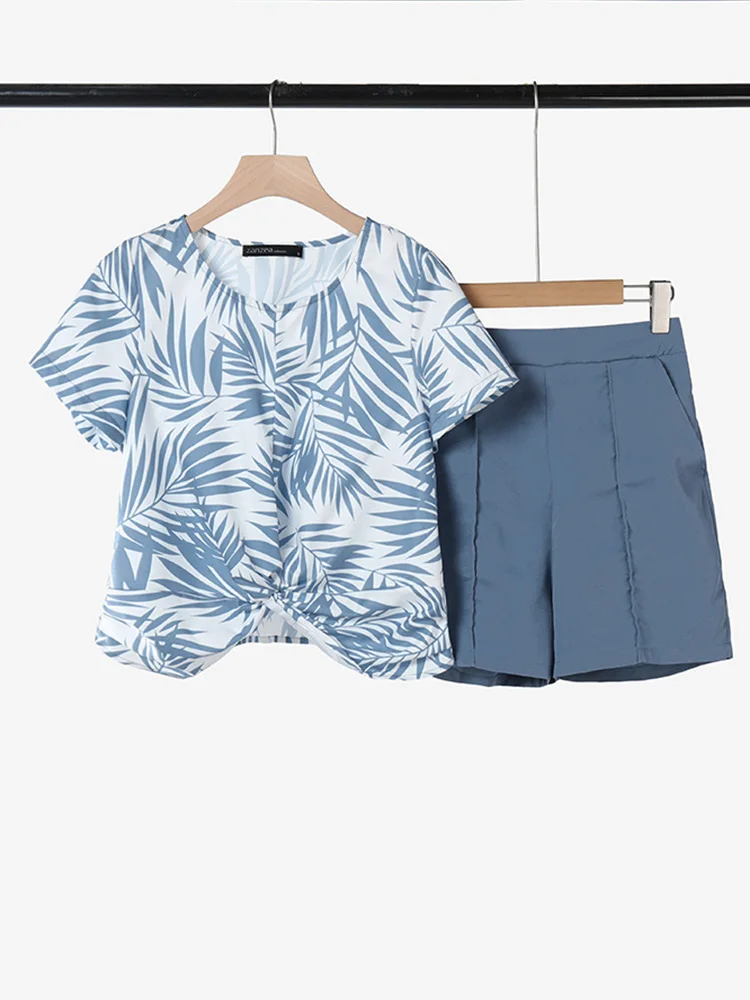 

ZANZEA 2025 Summer Printed Matching Sets Women Fashion 2PCS Short Sets Casual Tops Outfits Beach Korean Shorts Suits Oversized