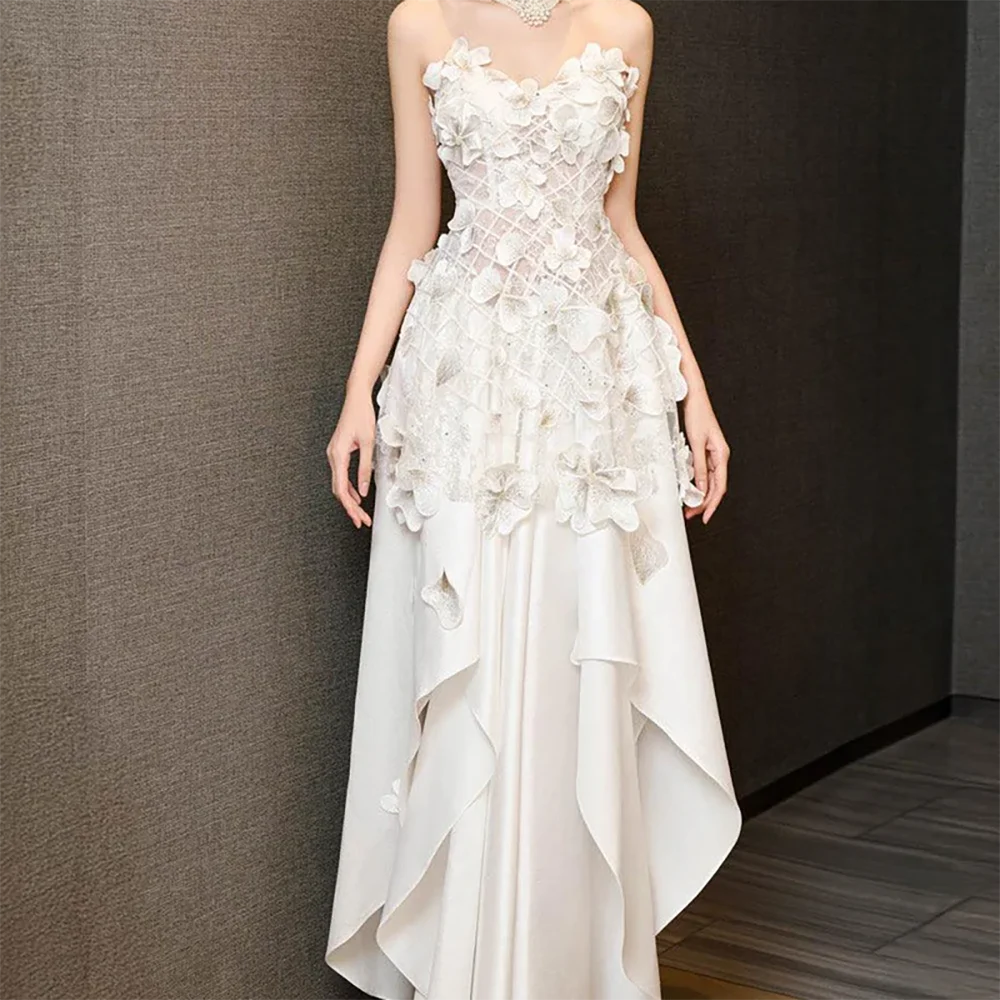 Elegante querida sem mangas apliques flores a linha vestidos de casamento vestidos de noiva personalizados