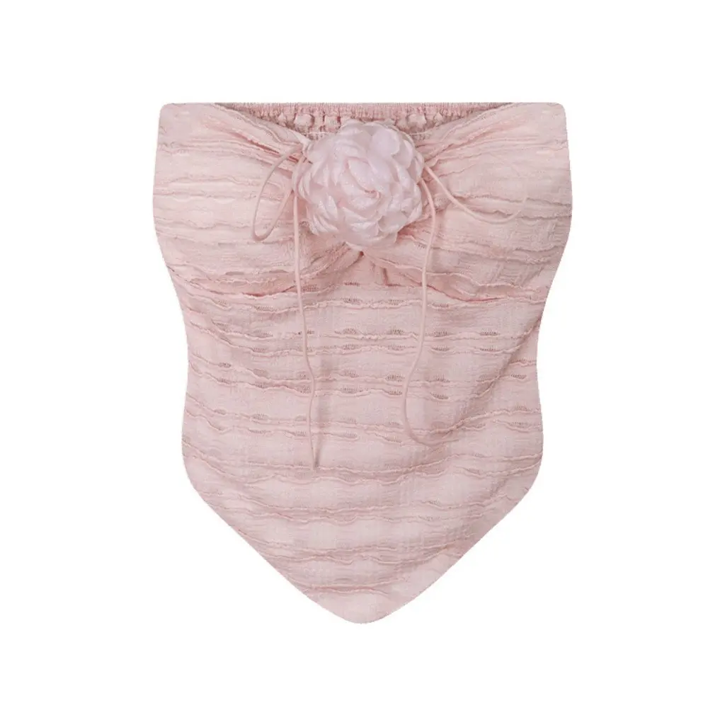 

Women's Summer Irregular Flower Print Sweet Hot Pink Top Short Tight Inner Wear Outer Wear Versatile Fashionable Tank Top