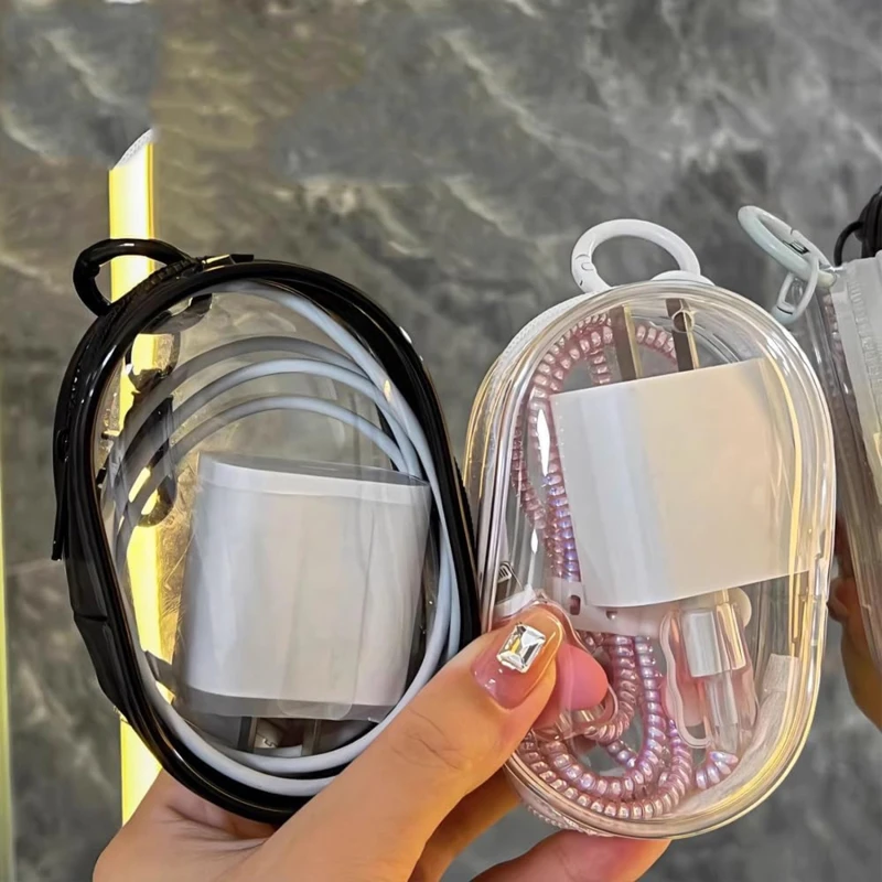 Portable Mini Clear Zipper Storage Bag - Space-Saving Organizer for Earphones & Chargers, Versatile with Handy Keychain Loop