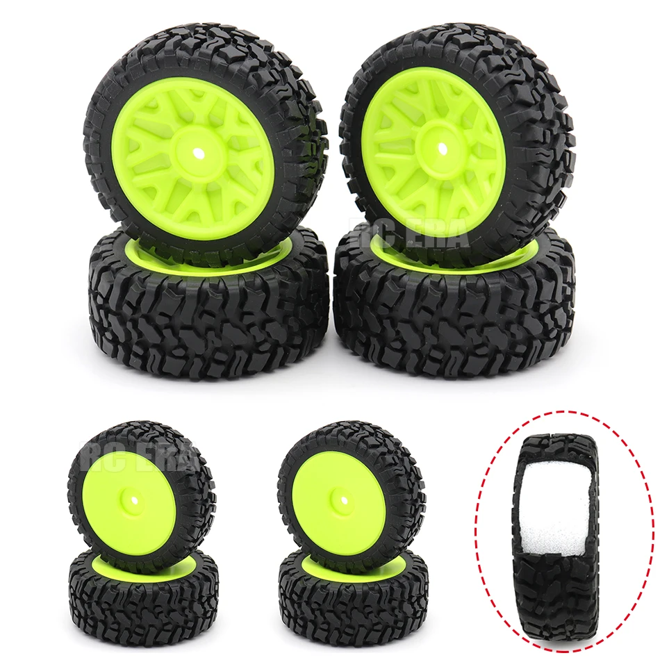 75mm RC Buggy Tires Wheel 12mm Hex Hub with Foam Inserts Upgrade Parts for 144001 124017 124016 AM-X12 14015 Off-Road Car