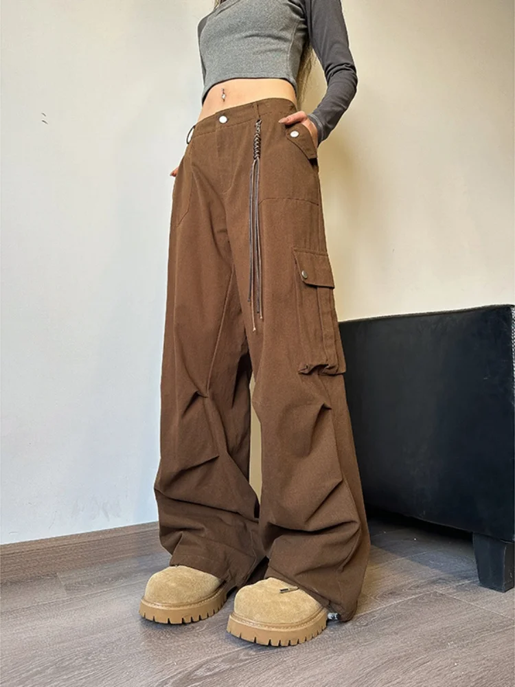 

Мужские рабочие брюки на весну-осень с множеством карманов, прямые, широкие, плиссированные, свободного кроя, повседневные, длинные