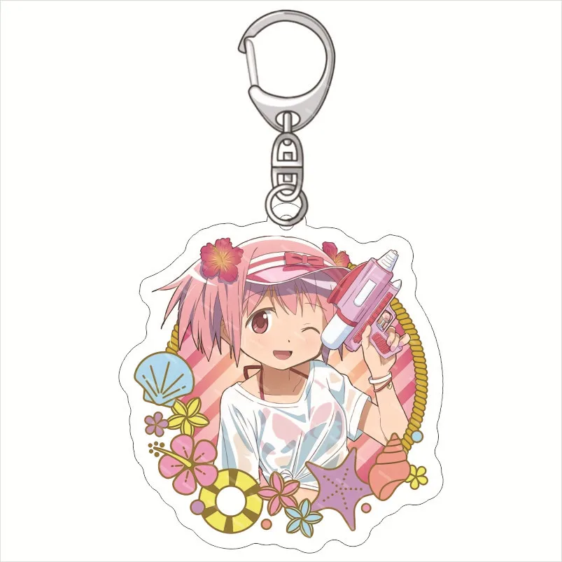 Anime Puella Magi Madoka Magica Keychain Kagami round Xiao Mei Yan Ba Asami Sakura apricot acrylic car case buckle pendant gifts