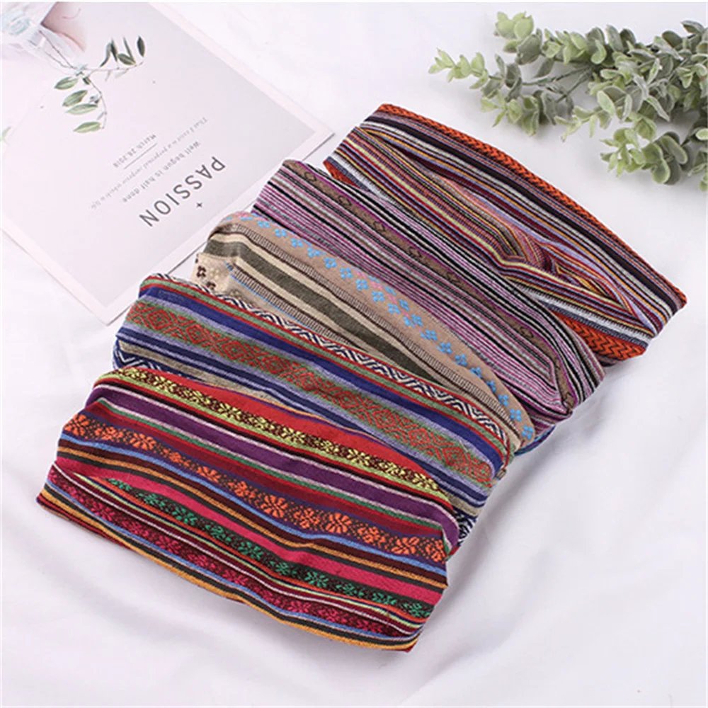 Bohemia Fabric Elastic Headbands For Women Girls Turban Vintage Flower Head Wrap Hair Bands Female Headwear