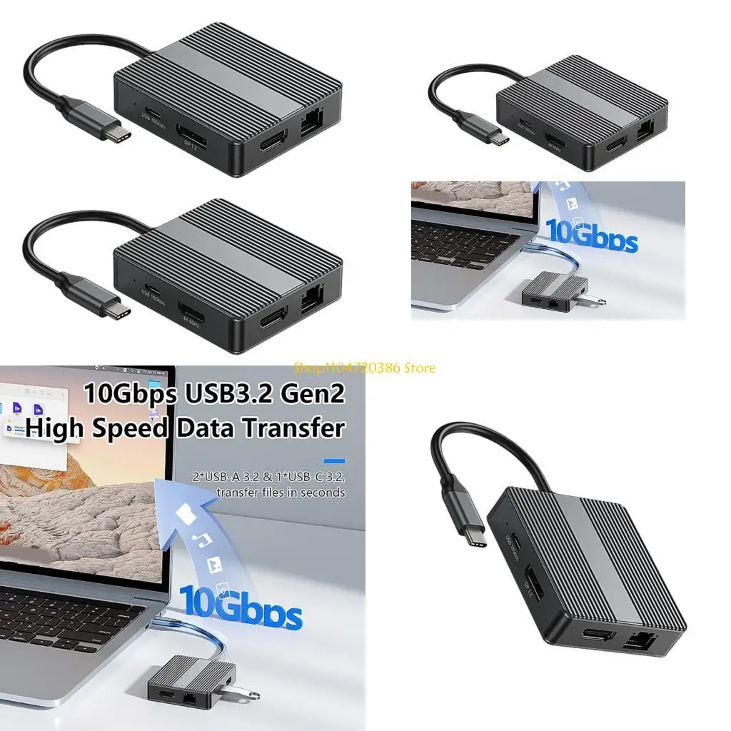 K0EA USB C 7 في 1 USB3.2 محول المحطة C محطة إرساء الكمبيوتر المحمول مع 4K 60Hz HDTV RJ45 Ethernet شحن سريع