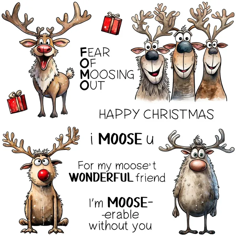 

Cute Christmas Reindeer Cutting Dies Clear Stamp DIY Scrapbooking Metal Dies Silicone Stamp For Cards Albums Decor