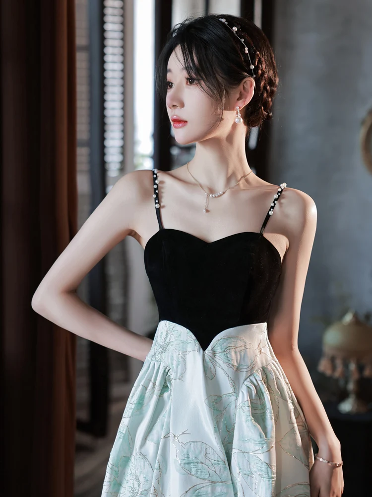 

Bla Evening Gown Dr Women's 2026 New Ele Strapl High-End Luxury Small Size Princ Sle Pearl Embellied