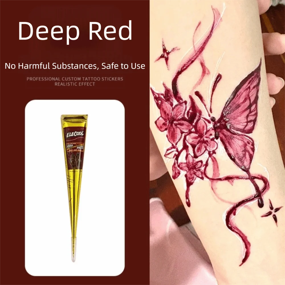 Tattoo Cream Easy-To-Use Henna Tattoo Cream Semi-permanent Black Brown Mehndi Body Art Ink Temporary Brown Henna Cream Body Art