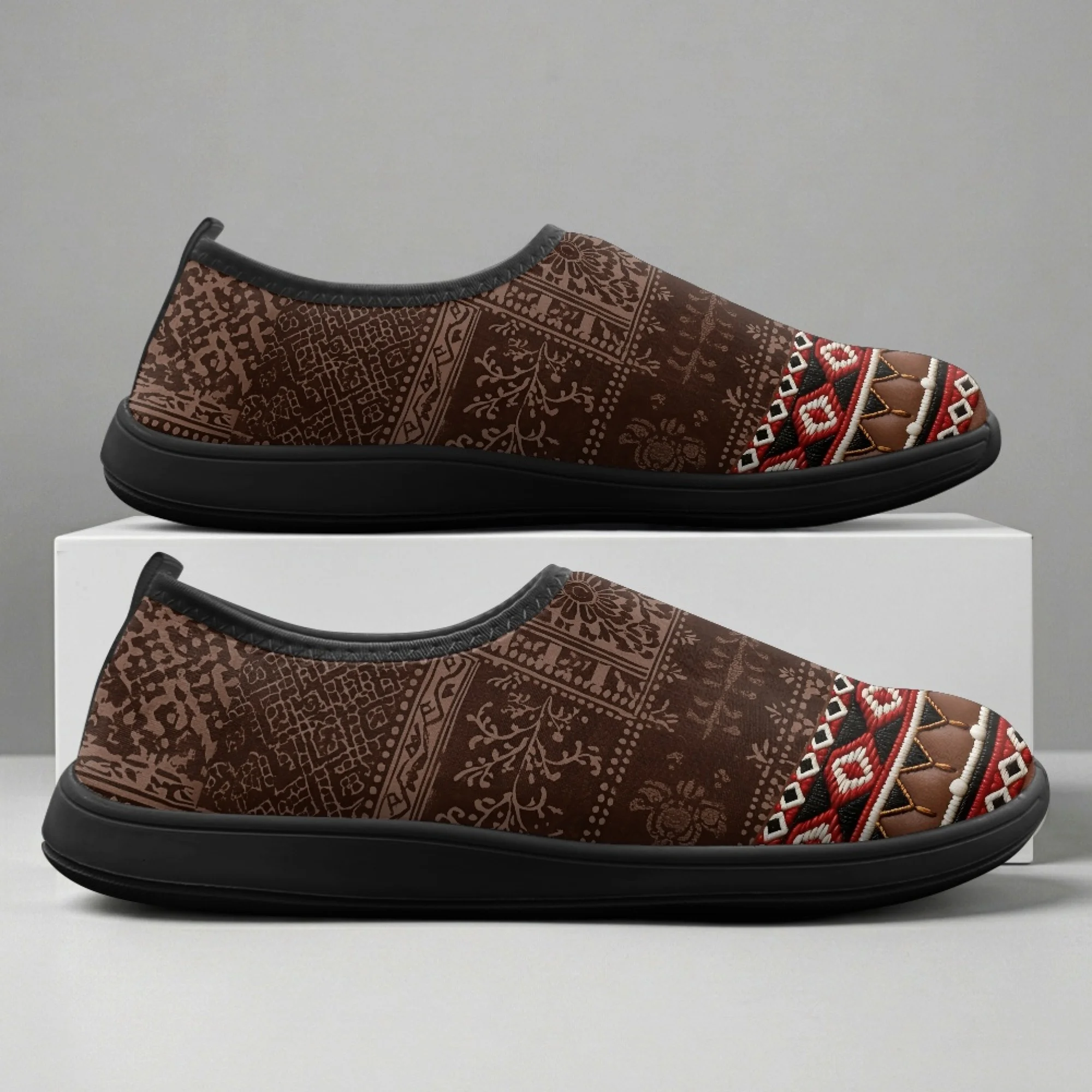 

XIXIRIMIDO Slip-on Wide-toed Shoes Aztec Print Men's Breathable Mesh Shoes Womens Fashion Summer Sneakers Walking Shoes 36-46