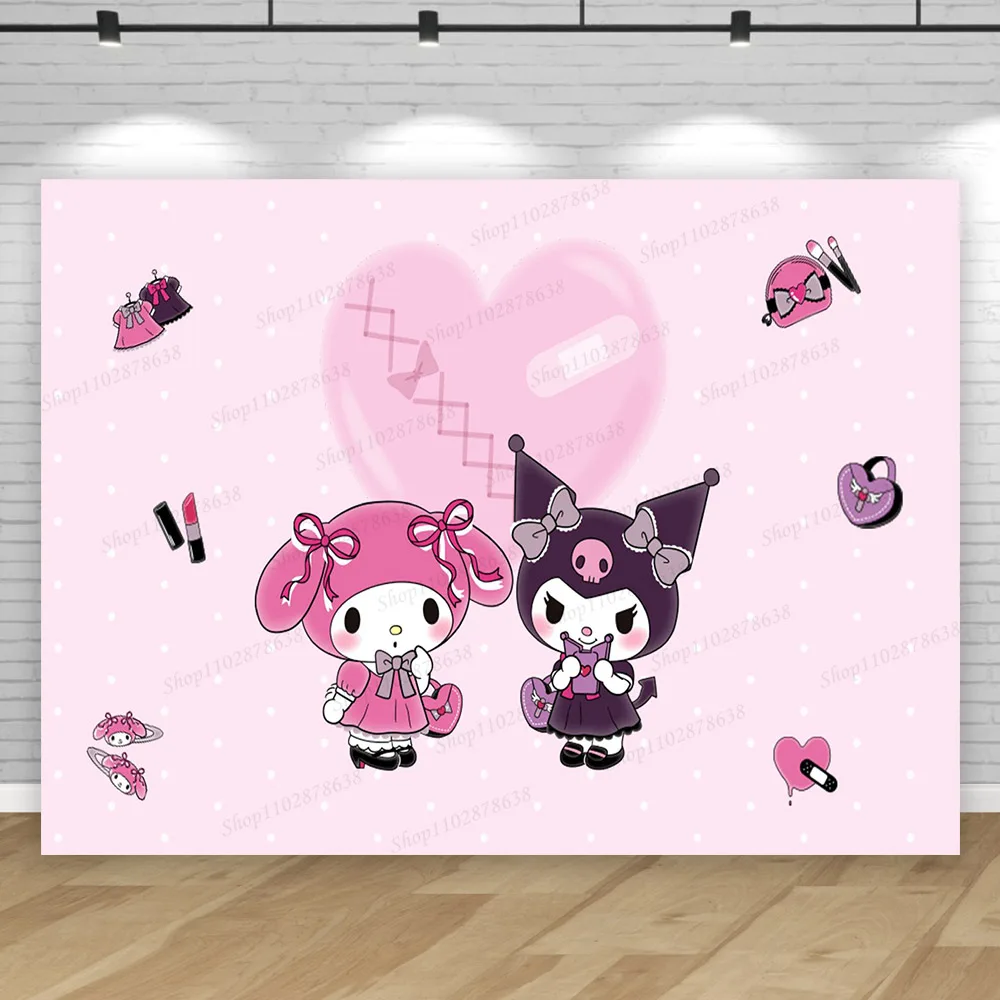 Kuromi-telón de fondo con temática de Hello Kitty para niños y niñas, cartel decorativo para fiesta de primer cumpleaños, Baby Shower, estudio