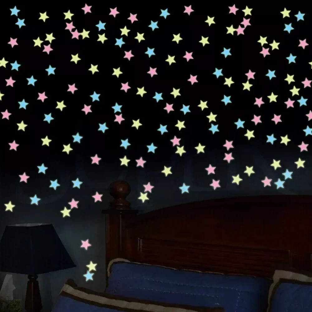 100Pcs 3D Stars Wall Stickers Glow In The Dark Sticker For Kids Baby Room Bedroom Ceiling Luminous Fluorescent Decals Home Decor