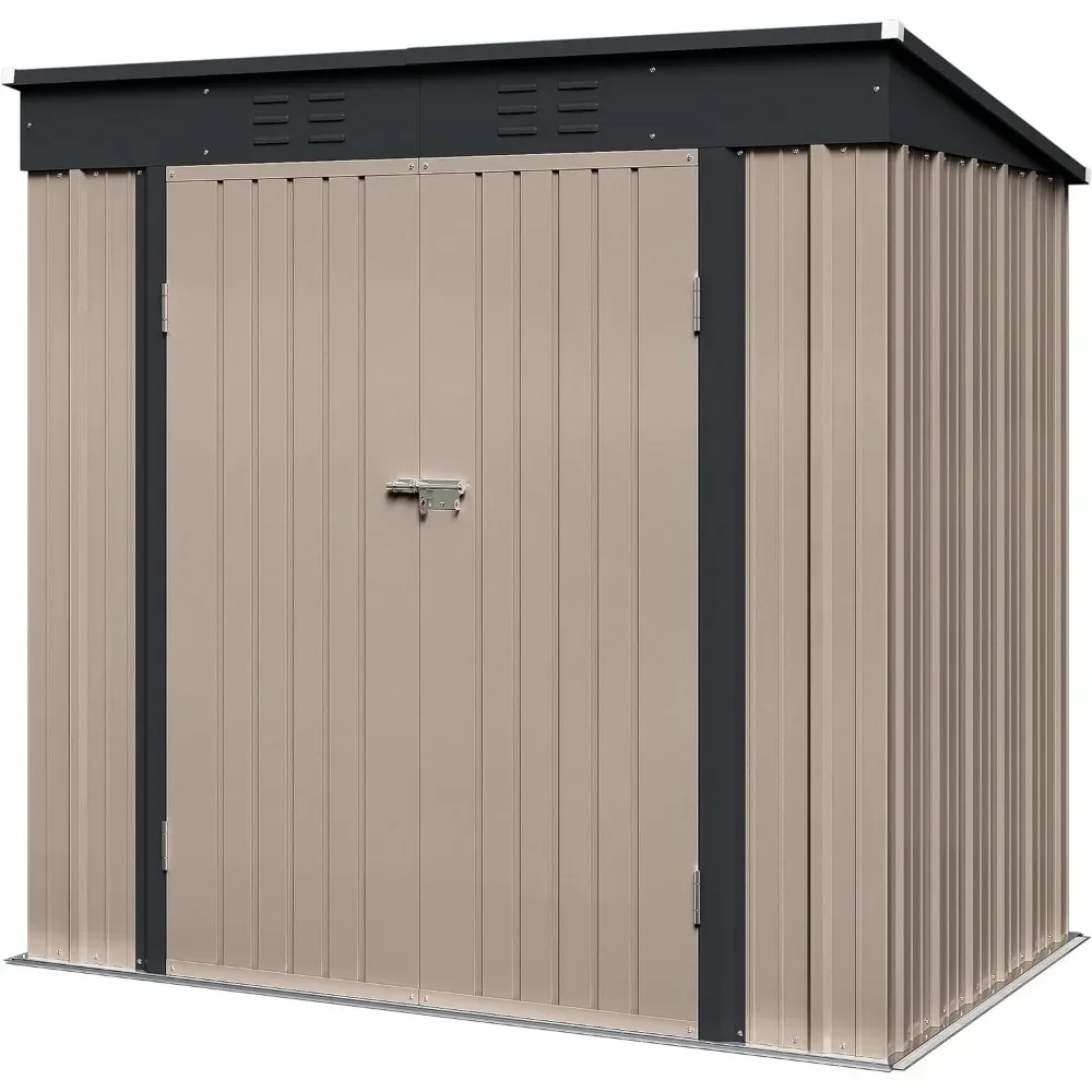 6 x 4 FT Outdoor Storage Shed, Metal Garden Tool Sheds & Outdoor Storage House for Patio Lawn Backyard (Brown)