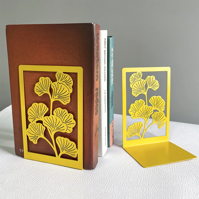 3 Style Ginkgo Leaf Bookends Bring Luck Metal Bookends Office Desktop Home for Book Lovers Office Supplies Book Rack Bookshelf