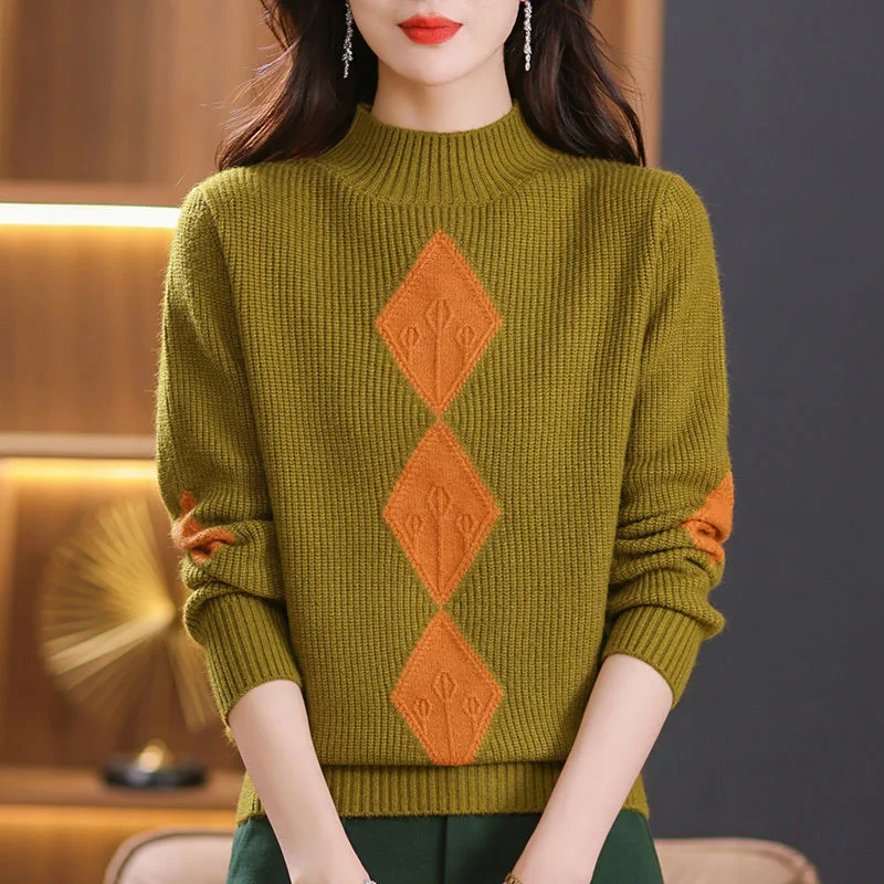 New Middle-aged Mother Short Fashion Knitted Sweaters Women Pullovers Autumn Winter Casual Warm Knitwear Femme Jumper