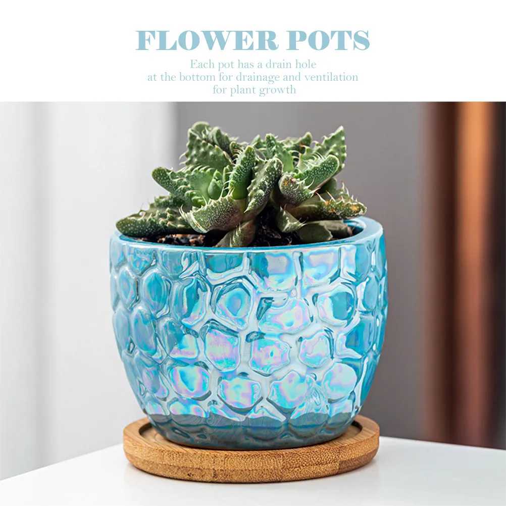 Marble Pattern Ceramic Flower Pots with Trays for Succulents – Indoor & Outdoor Gardening Decor