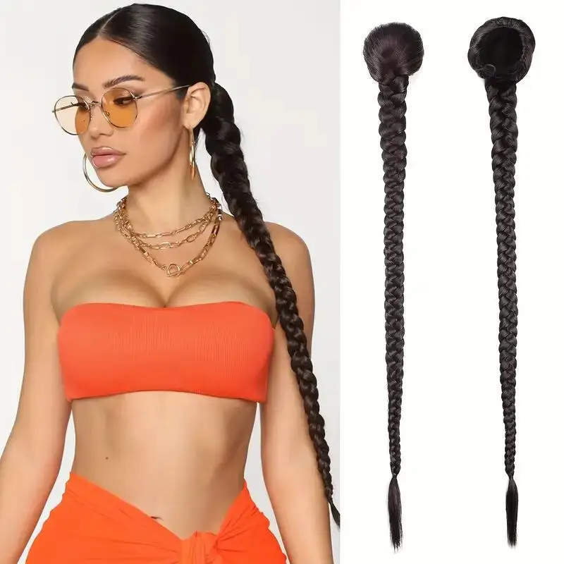 Sintético ondulado garra clip-on rabo de cavalo extensão do cabelo para mulheres, cabelo perucas resistentes ao calor, 34"