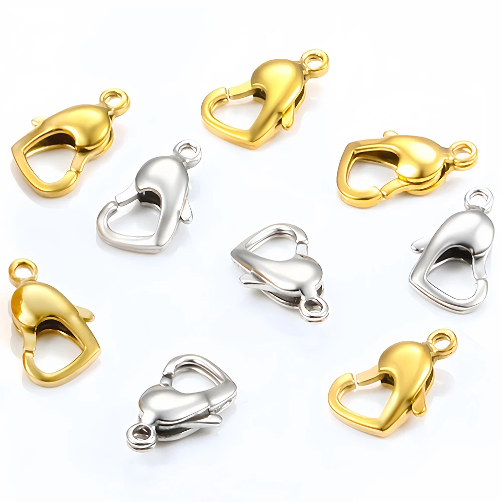 Stainless Steel Heart Shape Lobster Clasps Hook Connectors for DIY Jewelry Necklaces Bracelets Making Findings Accessories