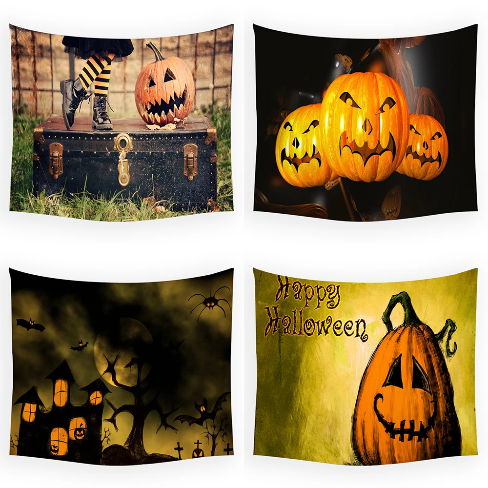 Western Halloween horror pumpkin print tapestry Home living room bedroom background wall decoration Wall hanging 