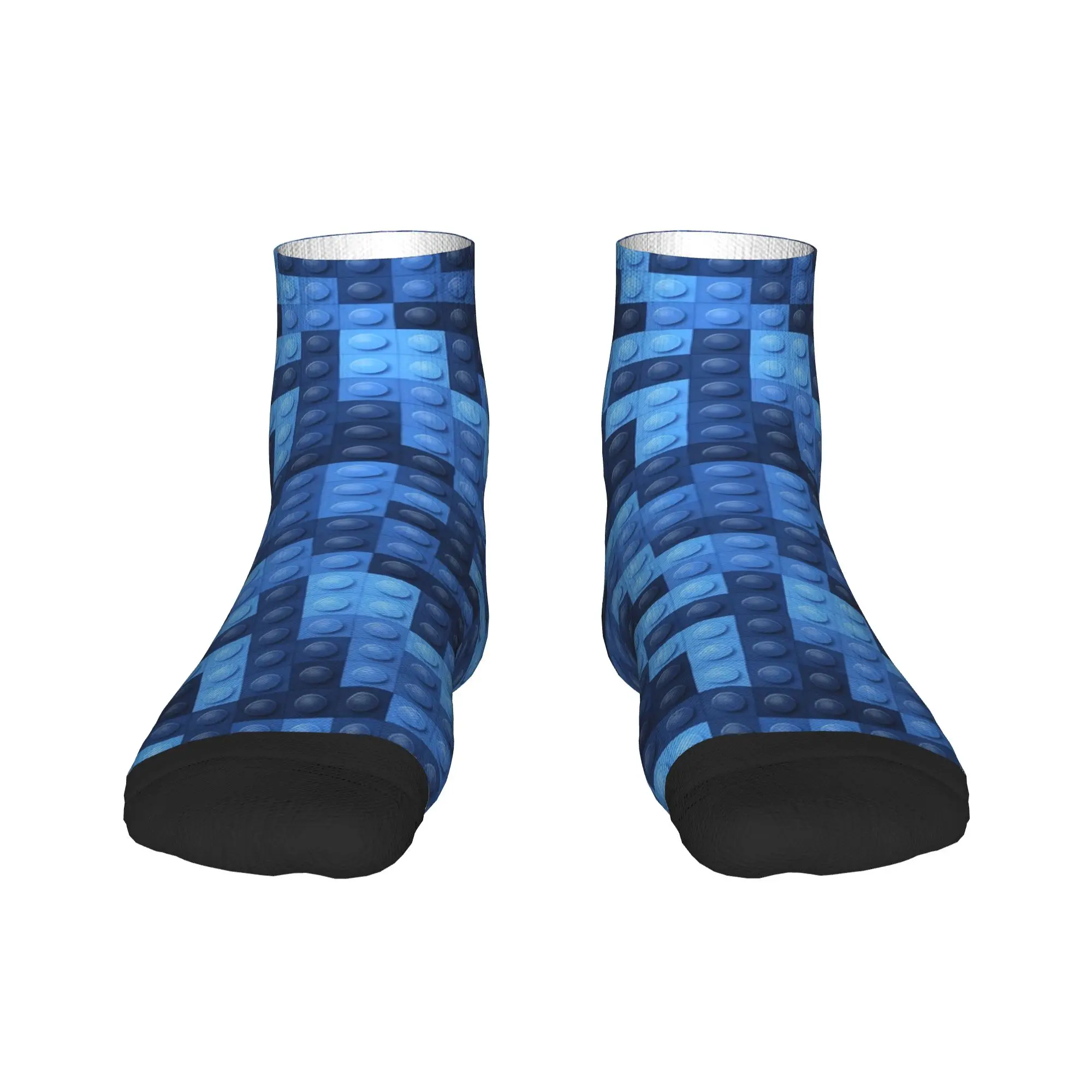 Blue Gradient Building Blocks Print Socks Autumn  Ankle Socks Vintage Men's Comfort Soft Socks Graphic Outdoor Anti-Slip Socks