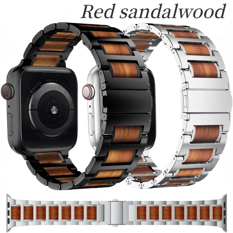

Деревянный + металлический ремешок для Apple Watch Band Ultra/2 49 мм 10 42 мм 46 мм Нержавеющая сталь iWatch 9 8 7 6 5 4 SE 45 мм 41 мм 44 мм 40 мм 38 мм