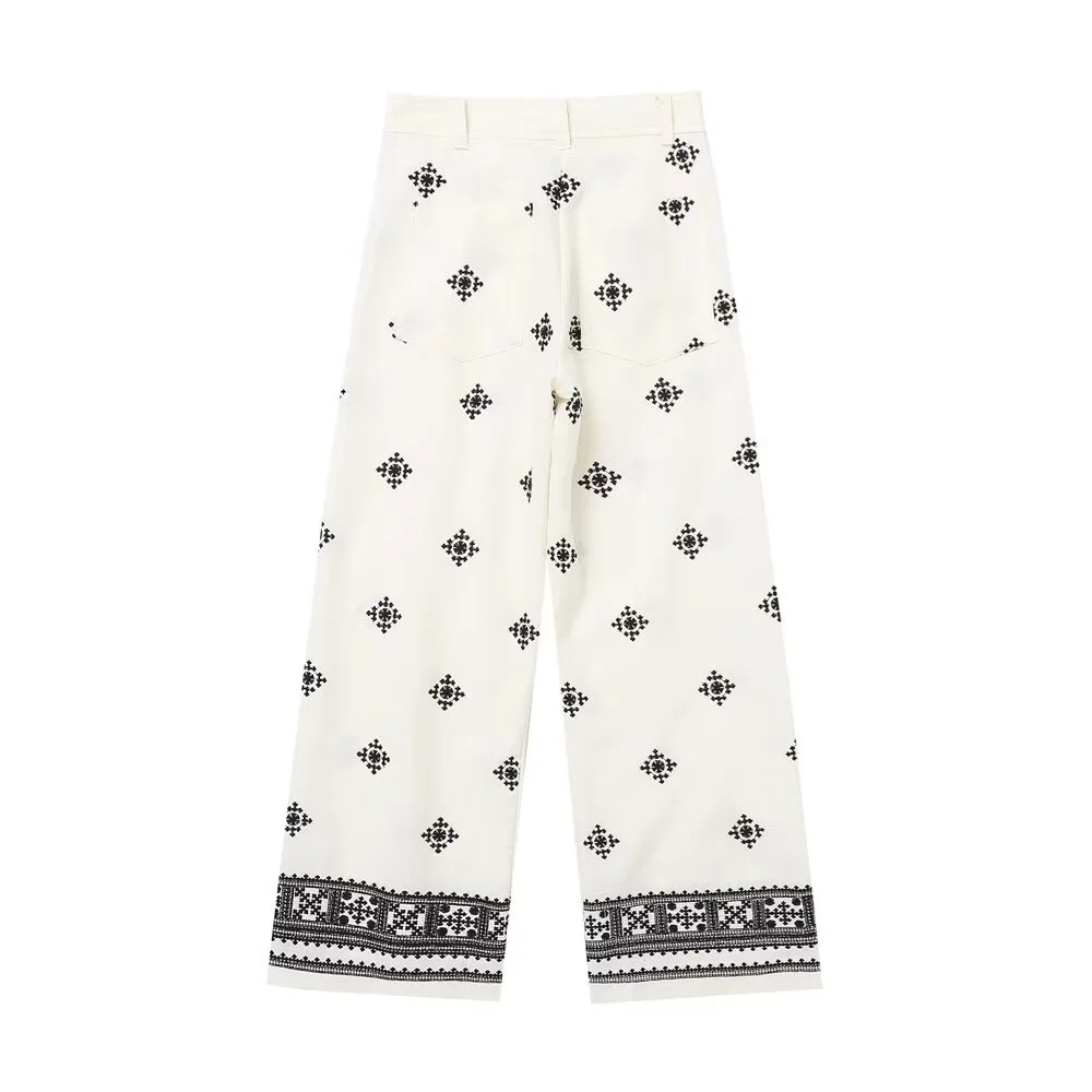 Women's new pure cotton linen snowflake pattern embroidery, fashionable and versatile, popular online, same hot selling pants