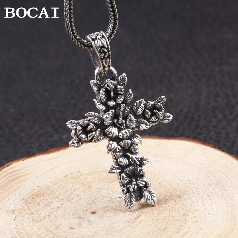 sterling silver cross pendant para homens e mulheres personalizado e elegante retro novo bocai s925 01