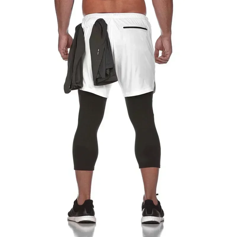 Men 2 in 1 Running Shorts Double-deck Quick Dry Sport Leggings Camouflage Bodybuilding Fitness Sweatpants Sportswear Trousers