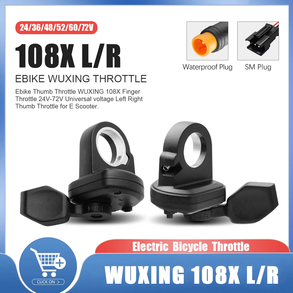 

Дроссельная заслонка для большого пальца Ebike 108X WUXING, правая/левая, 12 В-72 В, водонепроницаемая/SM, электрический велосипед Accelerato
