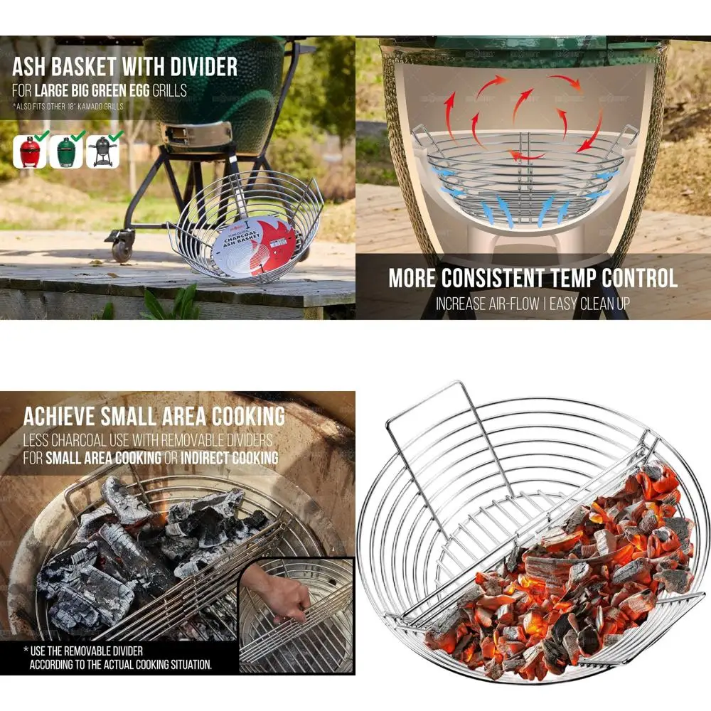 

Корзина для угля из нержавеющей стали с разделителем на 18 решеток, большая вместимость, совместима с различными угольными грилями