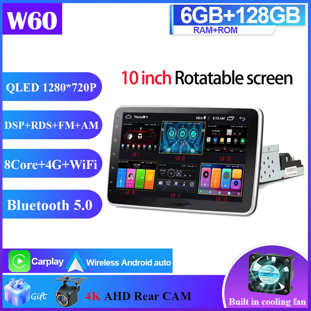 7/9/10 inch autoradio universeel enkel 1 Din 360 °   Draaibare autoradio multimediaspeler GPS Navi Automotive Stereo Carplay BT 4G