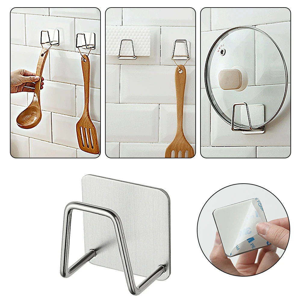 2Pcs Kitchen Stainless Steel Sink Sponge Holder Self Adhesive Drain Drying Rack Kitchen Wall Hooks Accessories Storage Organizer