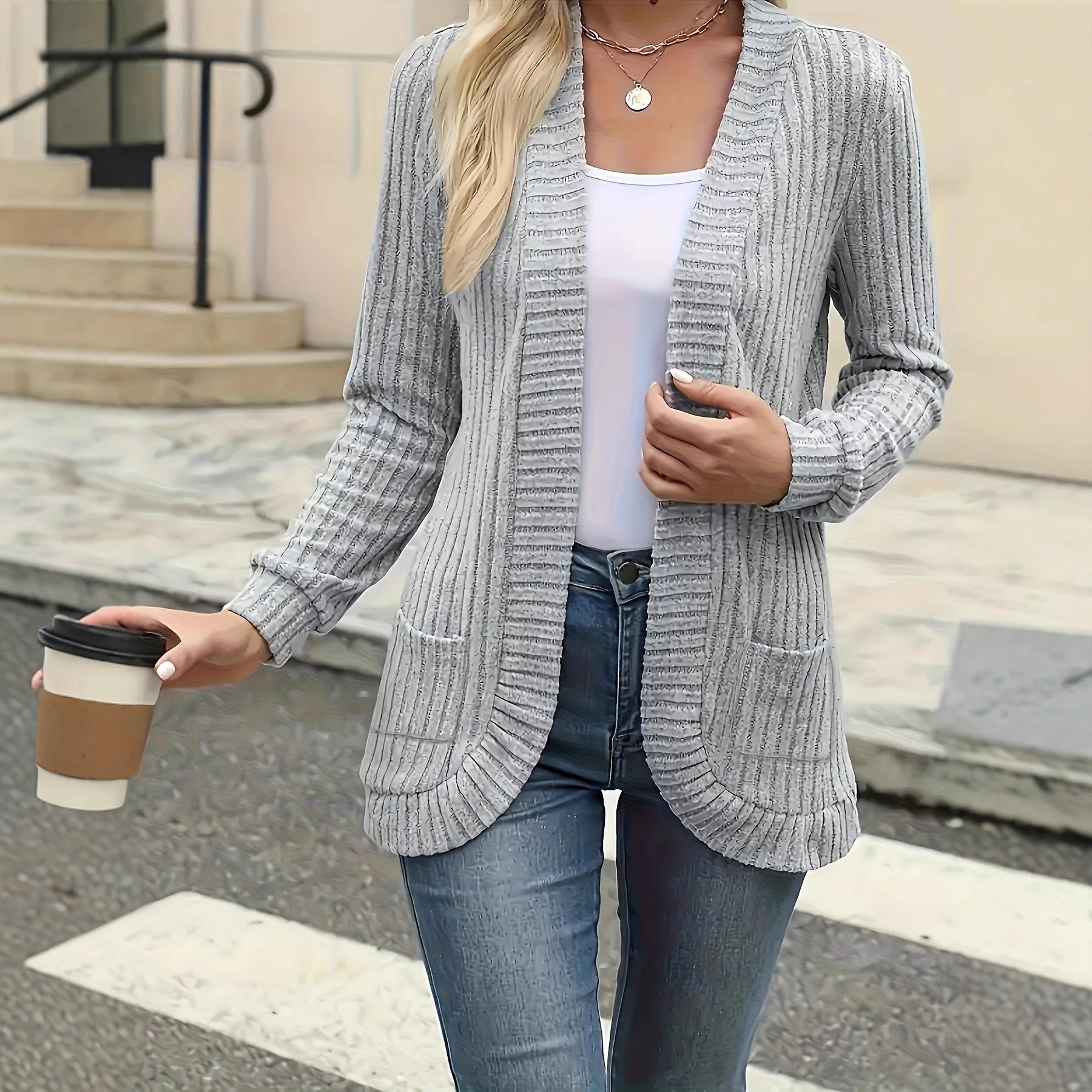 

2025 New Fashion Knitted Sweater Cardigan Women Winter Casual Loose Solid Color V-neck Long-sleeved Coat For Women