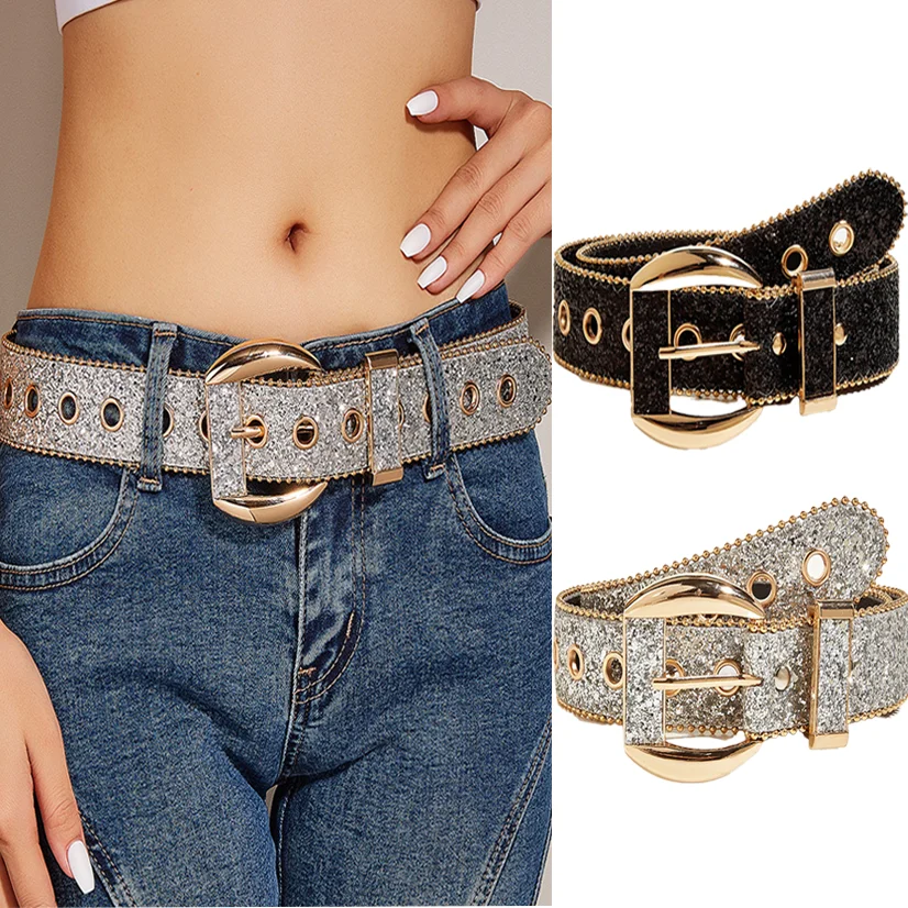 Stylish Rhinestone Western Cowgirl Style Y2K Belt Sparking Pu Leather Belts Jeans Dress Accessories For Women