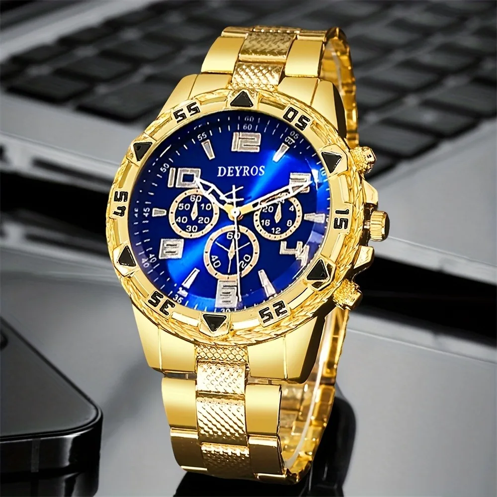 2pcs Men's Vintage Stainless Steel Quartz Watch Set - World-time Feature, Round Dial, Quartz Movement, Battery Powered