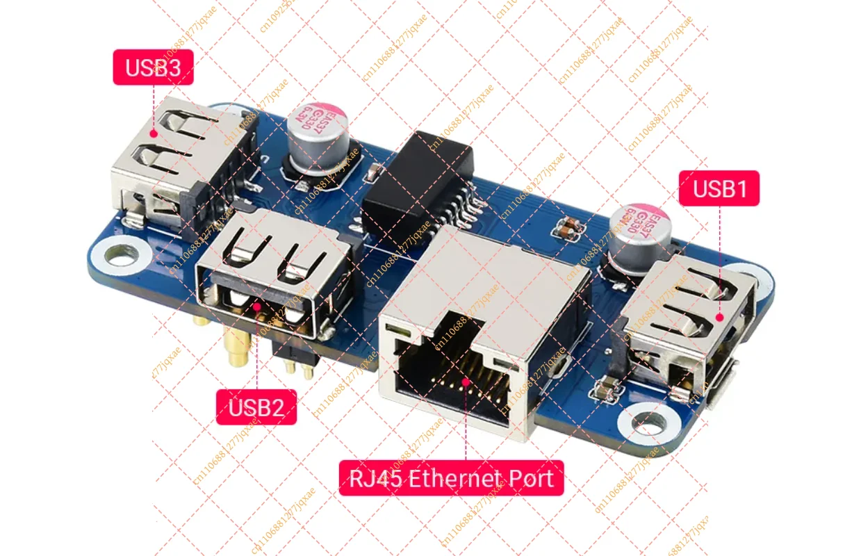 Ethernet / USB HUB HAT (B) for Raspberry Pi 5/4B/3B, 1x RJ45 Ethernet Port, for Raspberry Pi 5/4B/3B/Pi Zero/Zero W