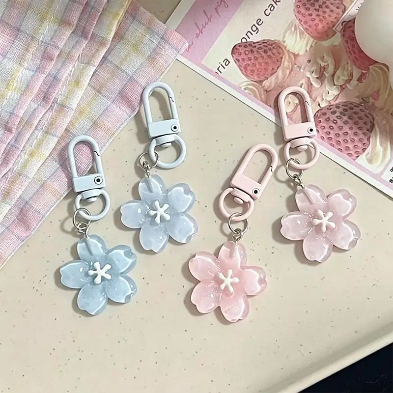 Jelly Flower Keychain Cute Korean Style Aesthetic Decor Pendant for Backpack Purse Car Key Women Fashion Accessory Gift