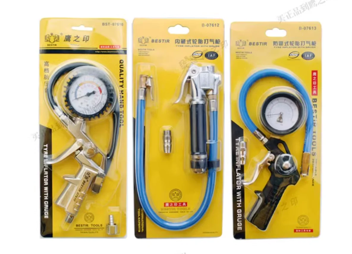 BESTIR tool tyre inflator with gauge 0-220PSI 0-8kg/cm2 Concealed/shock-absorbing tire air gun Inflation pressure gauge NO.07612