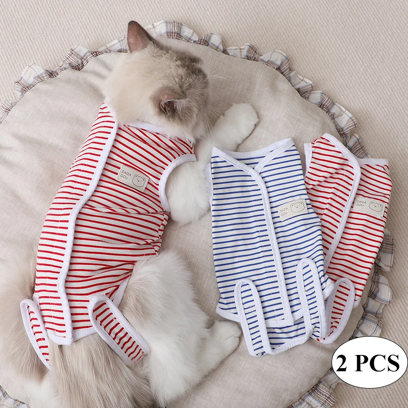 2 PCS Cats Recovery Suit After Surgery, E-Collar Alternative, Breathable Cat Pajama Suit for Abdominal Wounds Anti-Licking