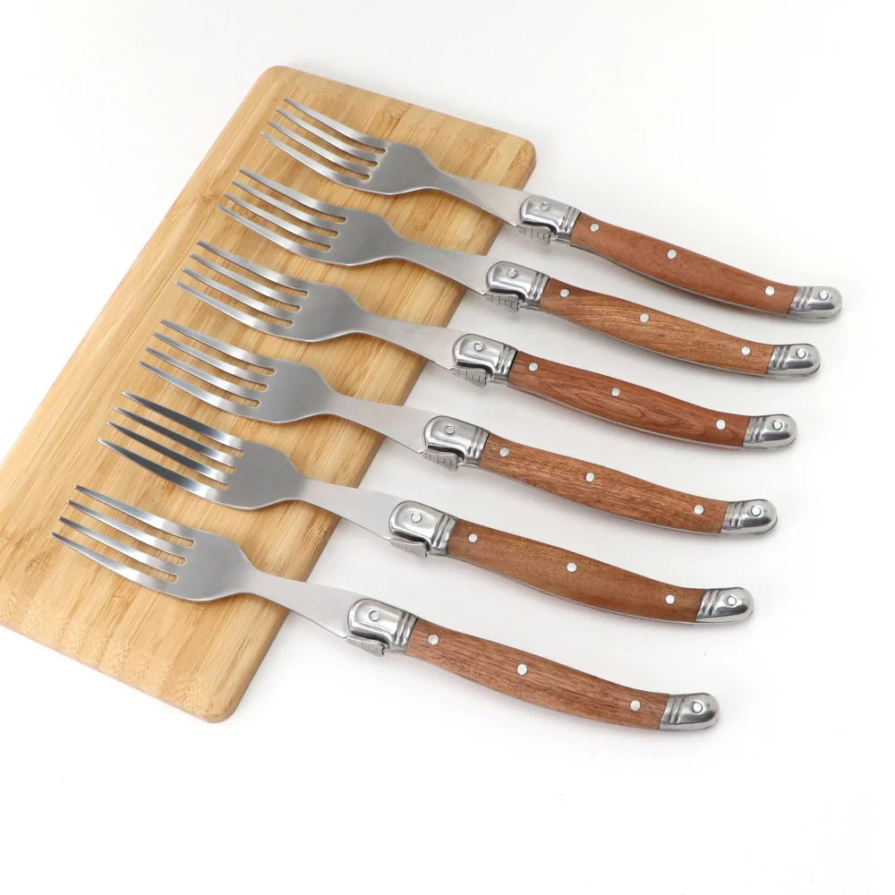 Jaswehome 4/6pcs Cutlery Set Stainless Steel Tableware Rosewood Handle Dinner Knife Fork Spoon Dishwasher Safe Sliver Flatware