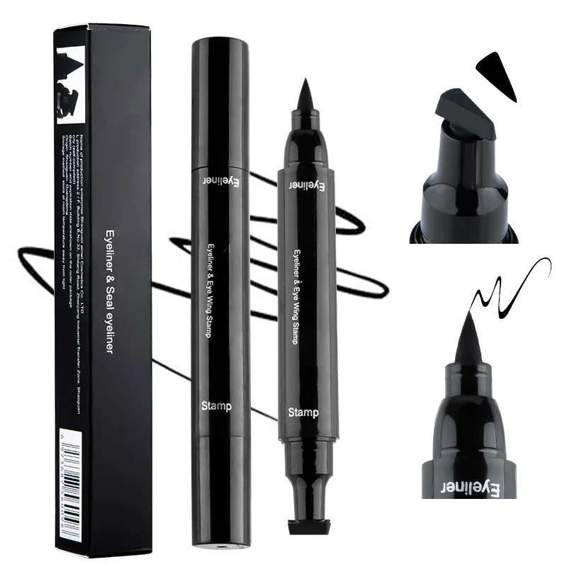 2 In1 Stempel Vloeibare Eyeliner Potlood Waterdichte Snelle Droge Dubbelzijdige Zwarte Seal Eyeliner Pen Make-Up Voor Vrouwen Cosmetica