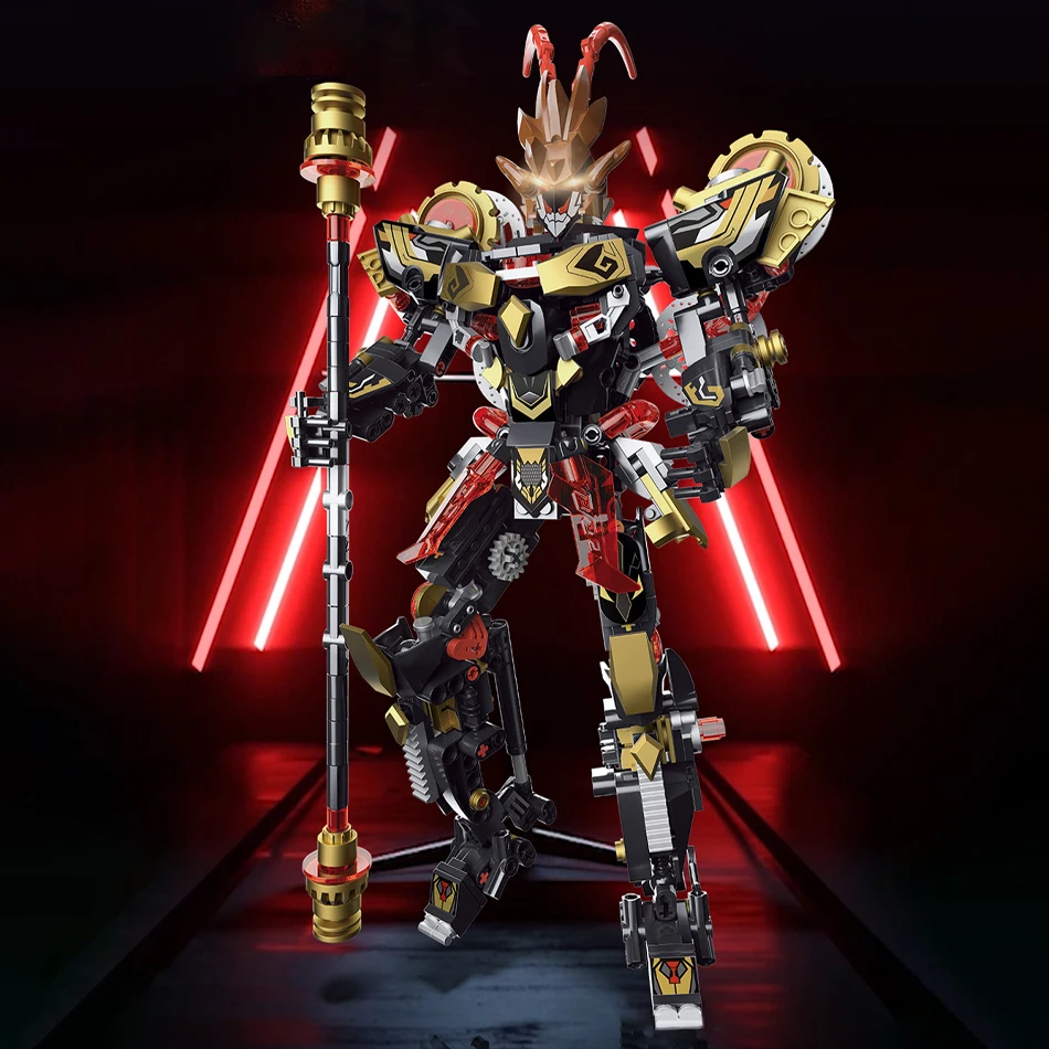 

1:8 Трансформирующийся мотоцикл Mecha WuKong, строительный набор, двухрежимная кирпичная игрушка, 781 шт., игрушка для самостоятельной сборки, подарок и демонстрационная деталь